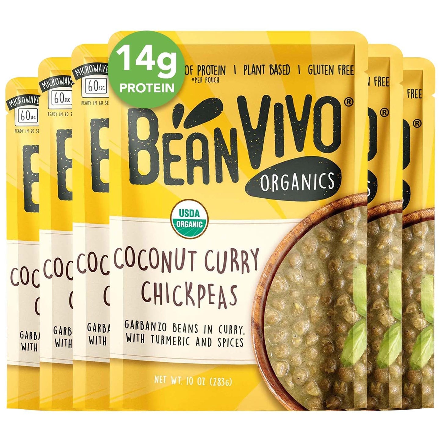 Beanvivo - Organic Coconut Curry Chickpeas Pack Of 6 (10 Oz Each) - Seasoned & Ready To Eat Plant Protein Vegan Gluten Free Micr