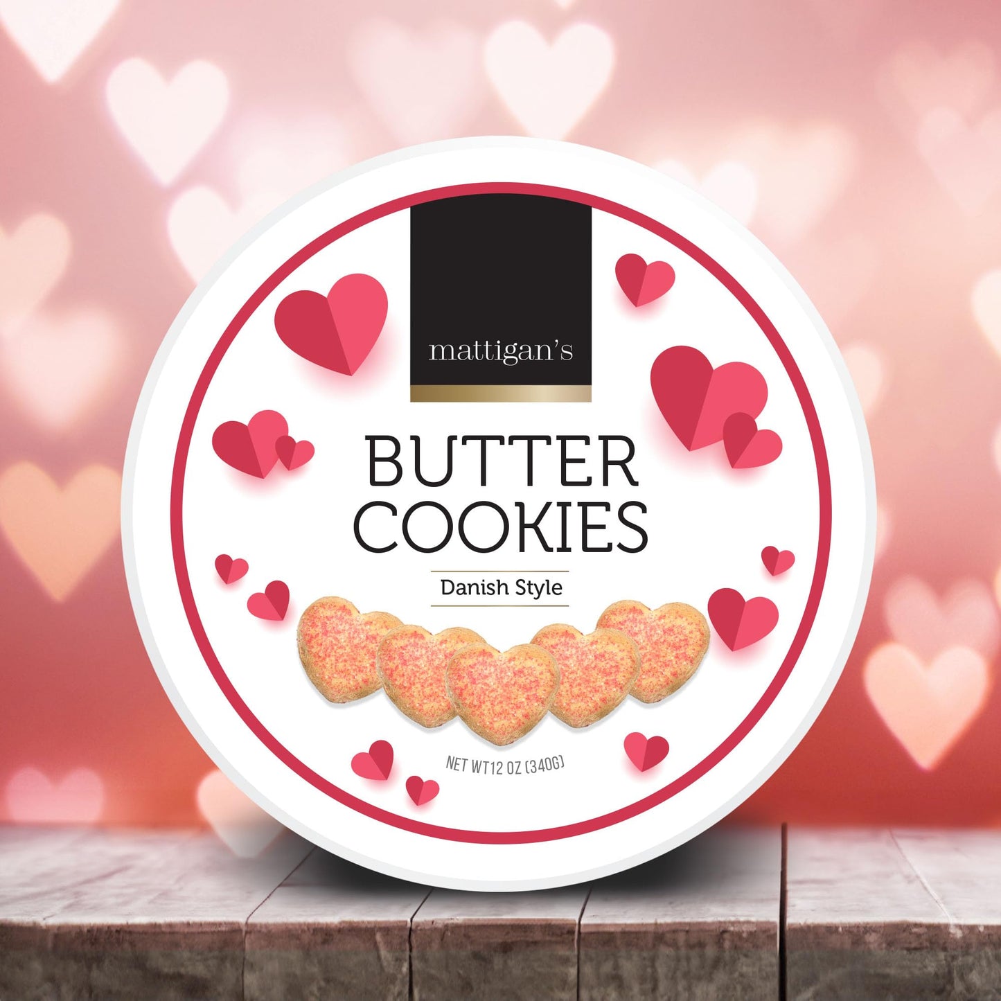 Mattigans Pink Heart Butter Cookies Danish Style Cookie, 12 Oz Tin 2-Pack, Gourmet Gifts For Birthday, Special Occasions, Assorted Cookie Dessert Sweets, Two Reusable Metal Tin
