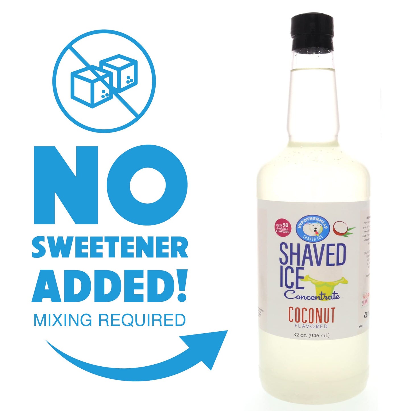 Hypothermias Coconut Shaved Ice and Snow Cone Syrup Concentrate - 32 Fl Oz - Makes 8 Gallons - Unsweetened, Add Sweetener and Water