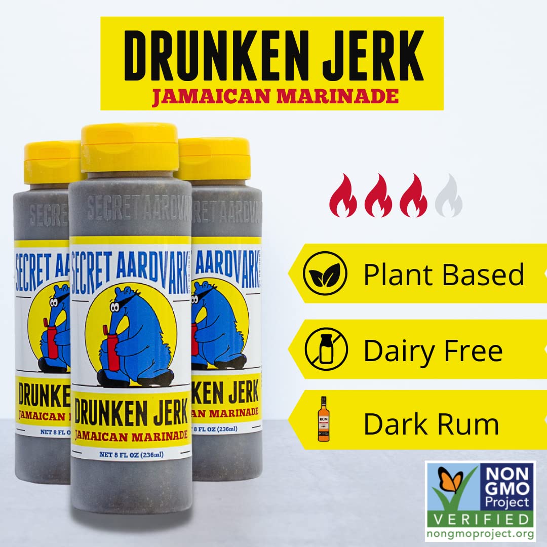 Secret Aardvark Hot Sauce Variety Pack - Drunken Jerk, Drunken Garlic, And Habanero Hot Sauce, Low Carb, Hot Sauce & Marinade Gift Set - 8 Fl Oz 3 Pack