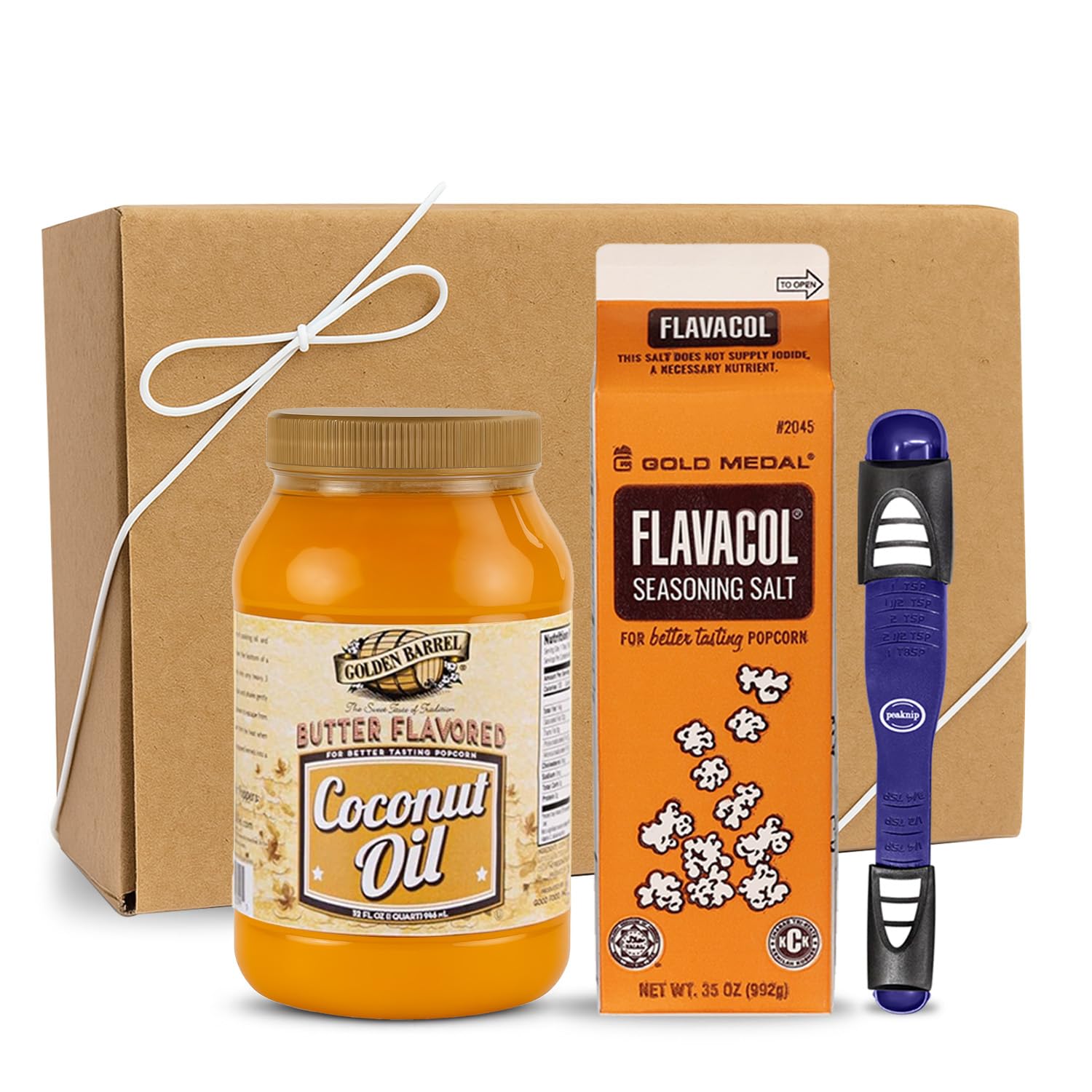 Popcorn Salt and Oil Gift Set - Flavacol Popcorn Seasoning Salt 35 oz. & Golden Barrel Butter Flavored Coconut Oil 32 oz. Bundle