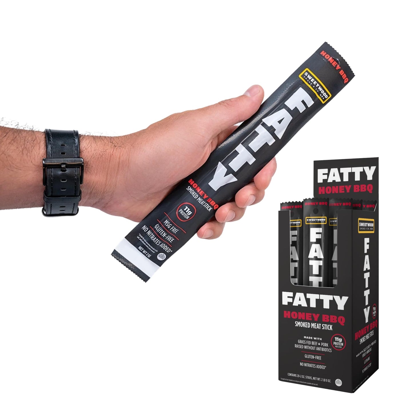 FATTY Meat Sticks  Grass-Fed Beef  High Protein Snack  Low Carb  Gluten Free  MSG Free  Nitrate Free  Jalapeno & Cheddar Flavor  2 Ounce (Pack of 20)