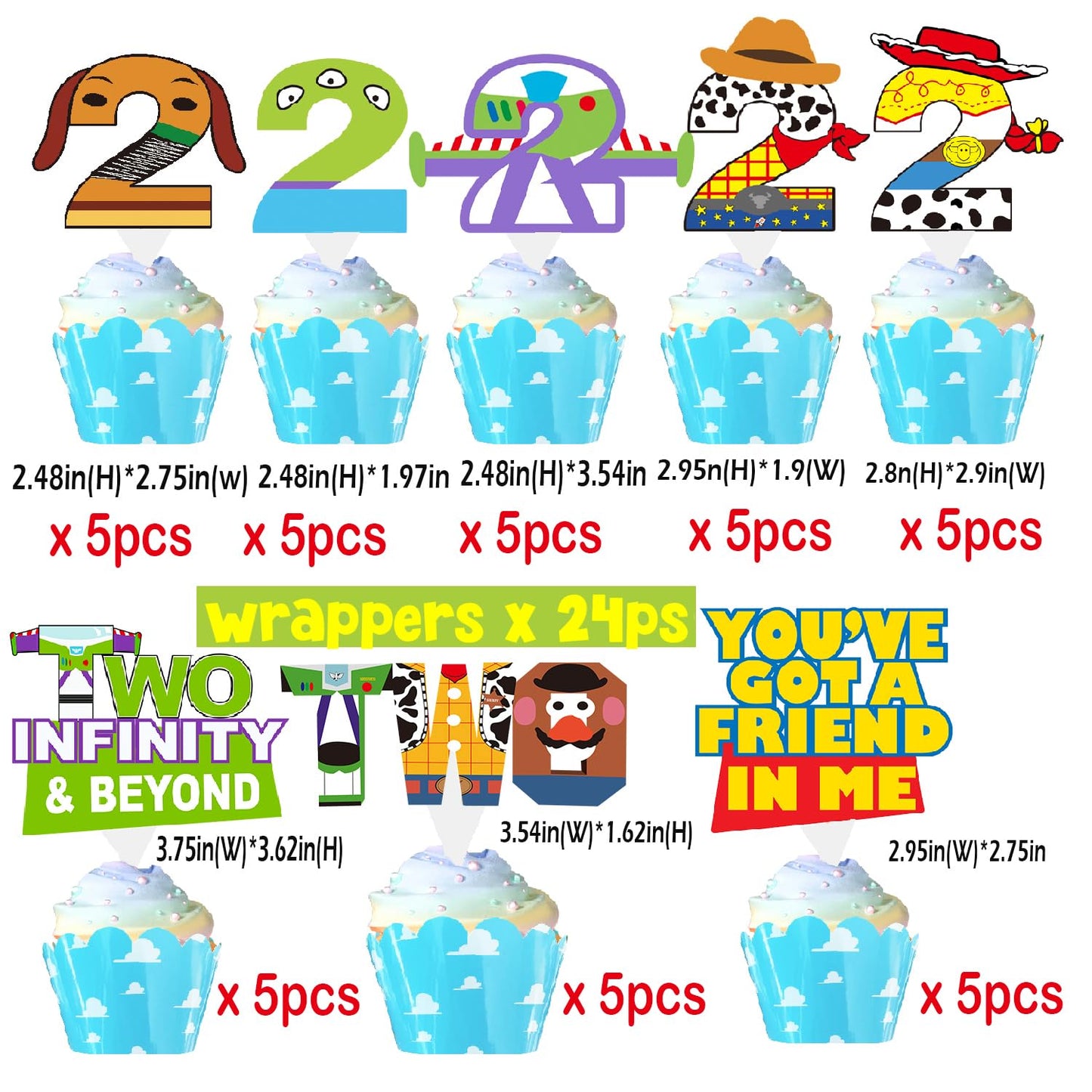 Two Infinity And Beyond Birthday Decorations Two Infinity And Beyond Birthday Cupcake Toppers And Wrappers For 2Nd Birthday Cart