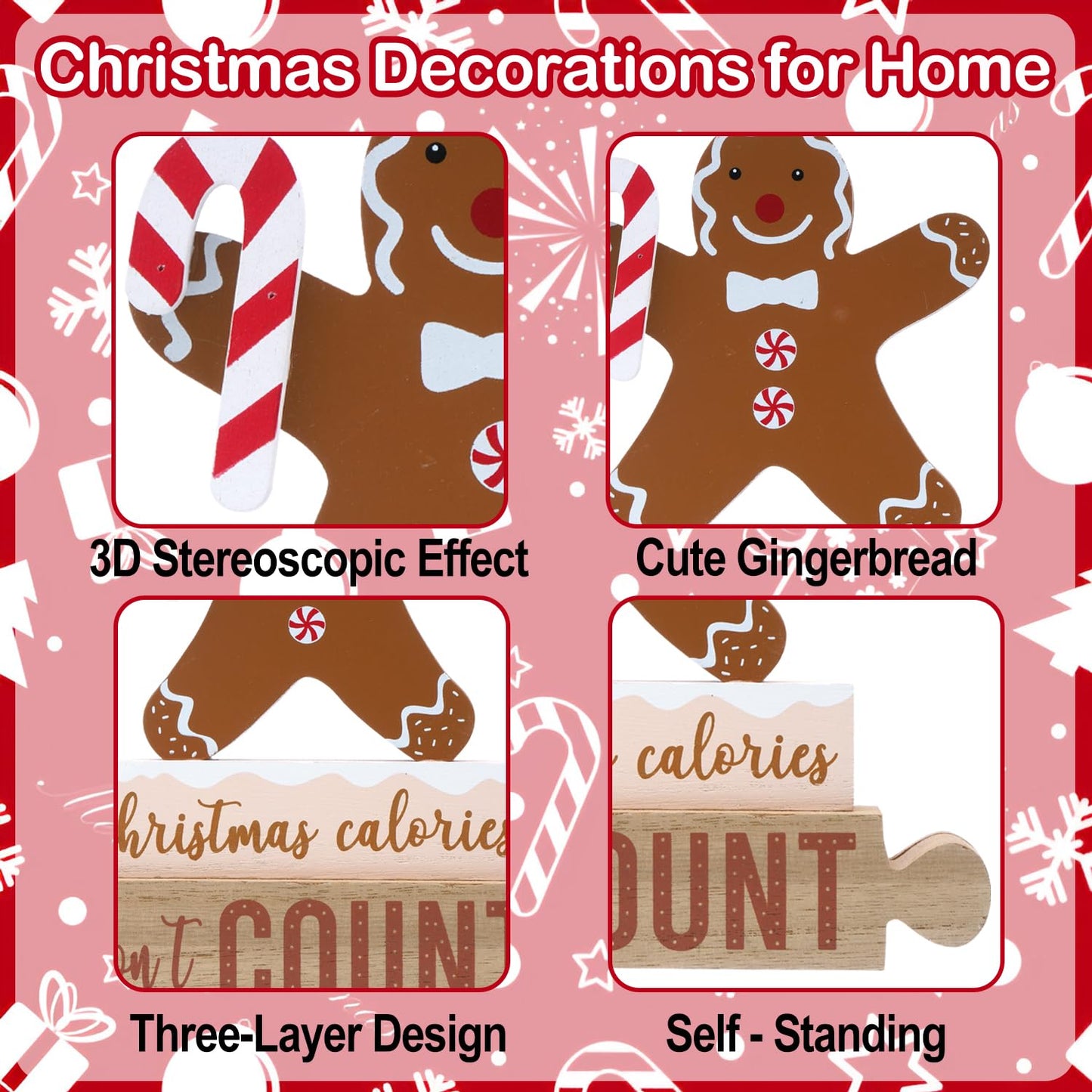 3Pcs Gingerbread Christmas Decorations Gingerbread Man Table Decor Wooden Gingerbread Candle Signs Gingerbread House Farmhouse Christmas Decoration Rustic Decorative Book Signs For Home Tiered Tray Shelf Xmas Gift Holiday