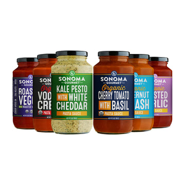 Sonoma Gourmet Pasta Sauce Variety Pack – Non-GMO, No Sugar Added – 6 Flavors – 25oz Jars
