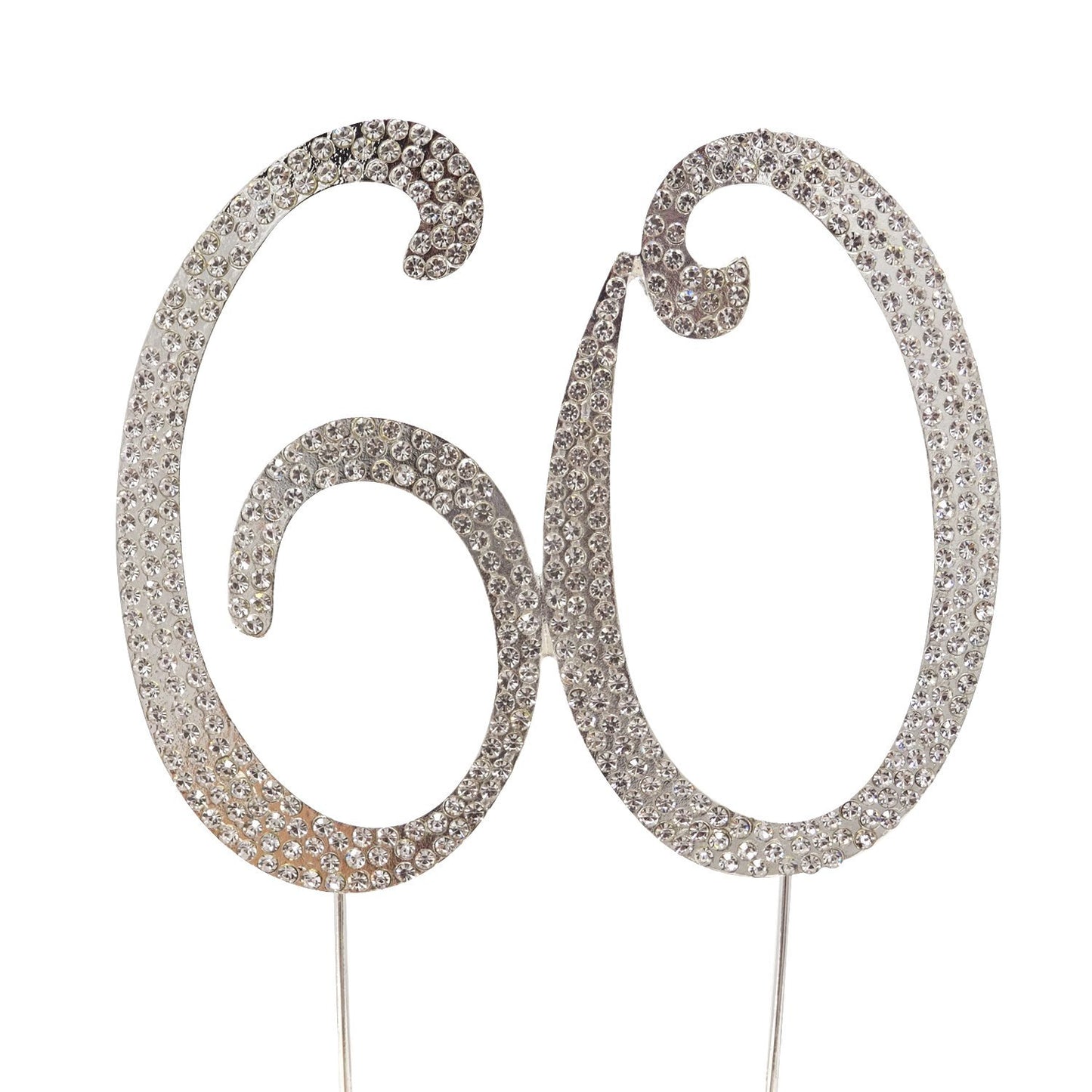 Honbay Cake Topper Premium Crystal Rhinestones for 60th Birthday or Anniversary Party, 60 Silver, Model CAKE-TOPPER-60-SILVER