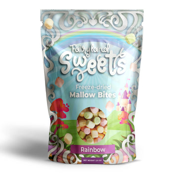 Fairyland Sweets Freeze Dried Candy Mallow Bites Rainbow - Fun, Crunchy Freeze Dried Marshmallows mini assorted strawberry, lemo