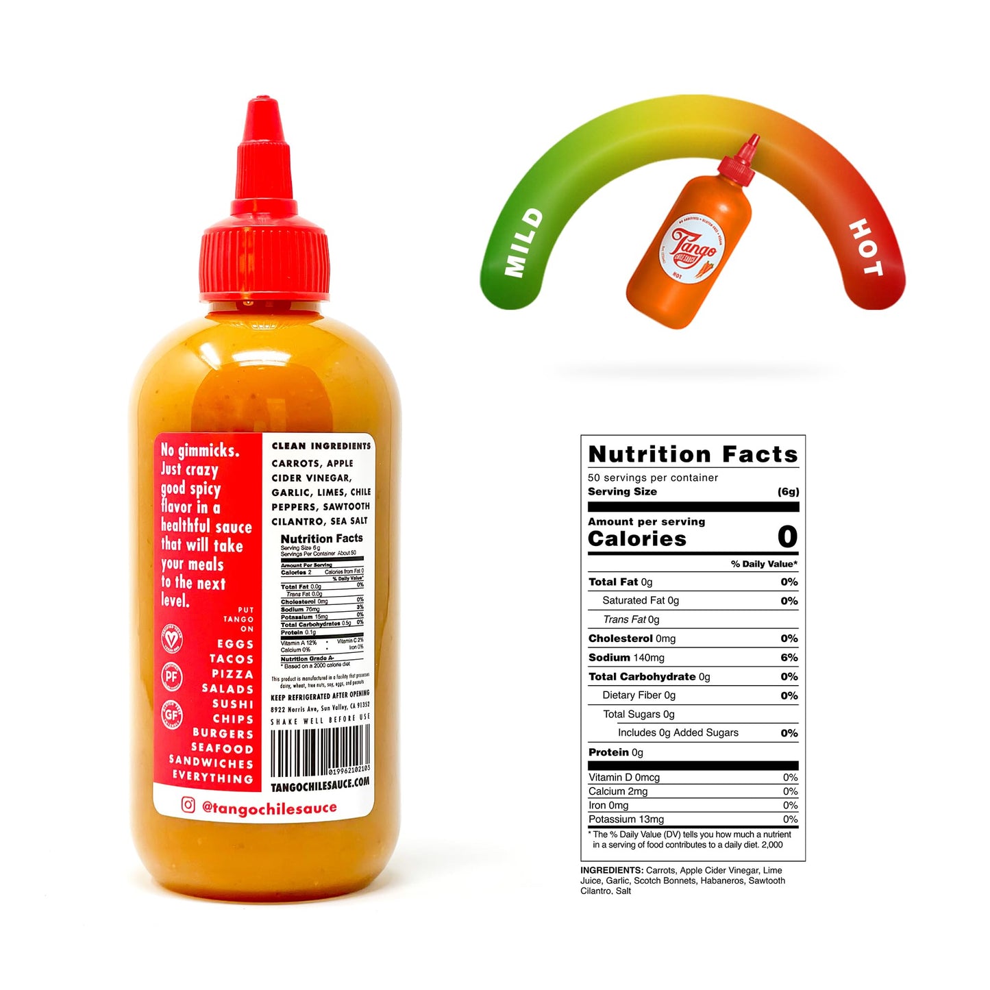 Hot Tango – Scotch Bonnet & Habanero Hot Sauce – Carrot-Based, Spicy & Tangy – Vegan, Gluten-Free, Clean Ingredients – 8 Oz Bottle