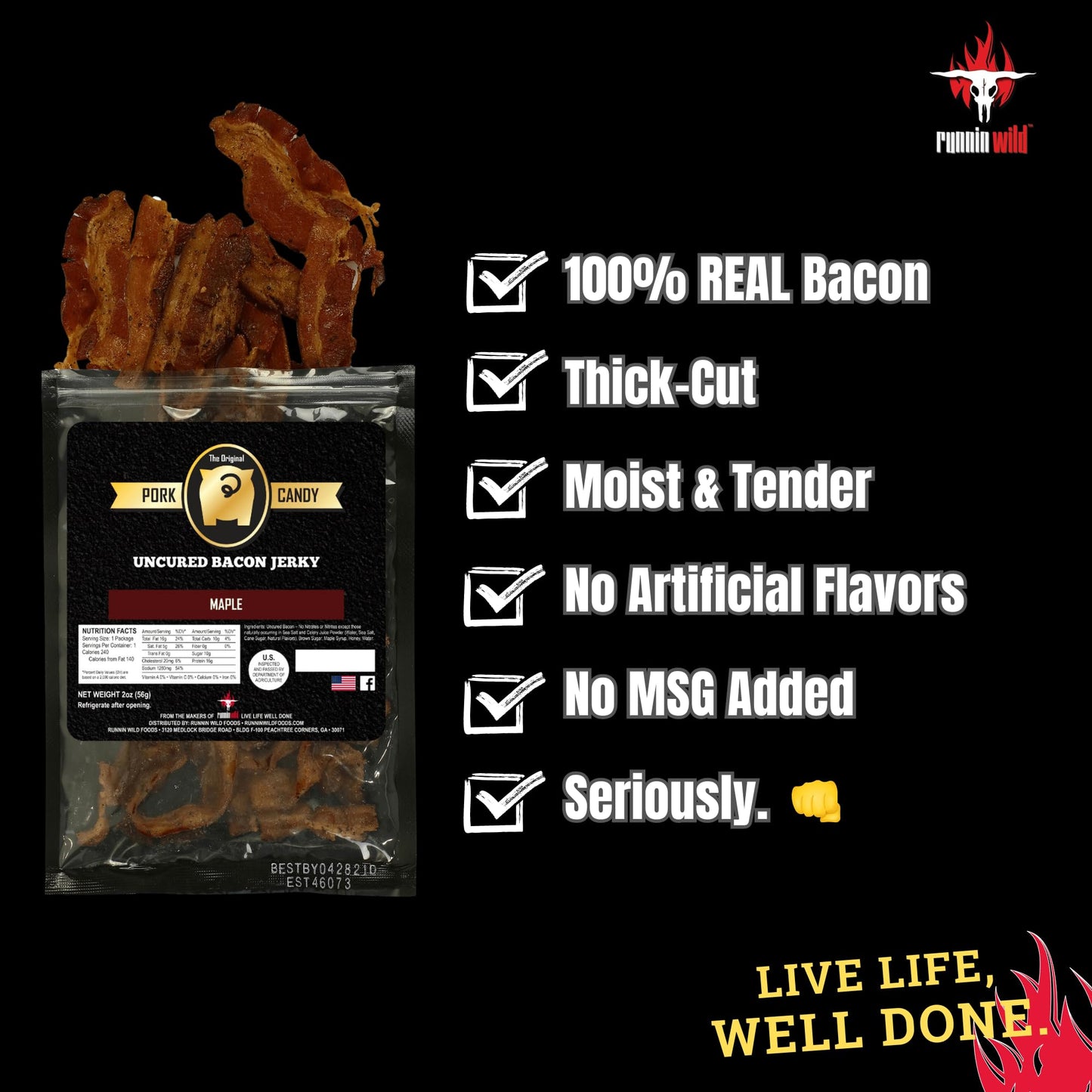 Maple Brown Sugar Bacon Jerky | Made From 100% Real Uncured Bacon | Candied Bacon, 4 Ounces Total (Pack Of 2 Bags, 2 Ounces Each