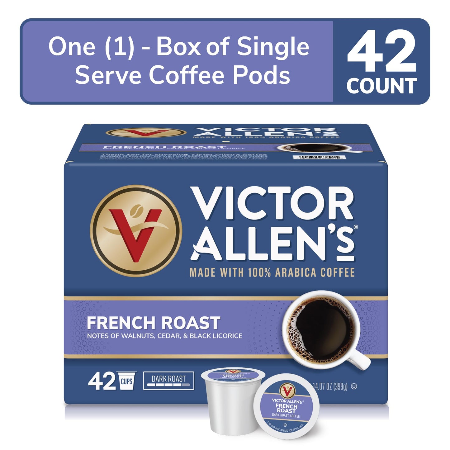 Victor Allens Coffee French Roast Dark Roast Pods, 42 Count, Compatible with Keurig K-Cup malt-inspired, Brown