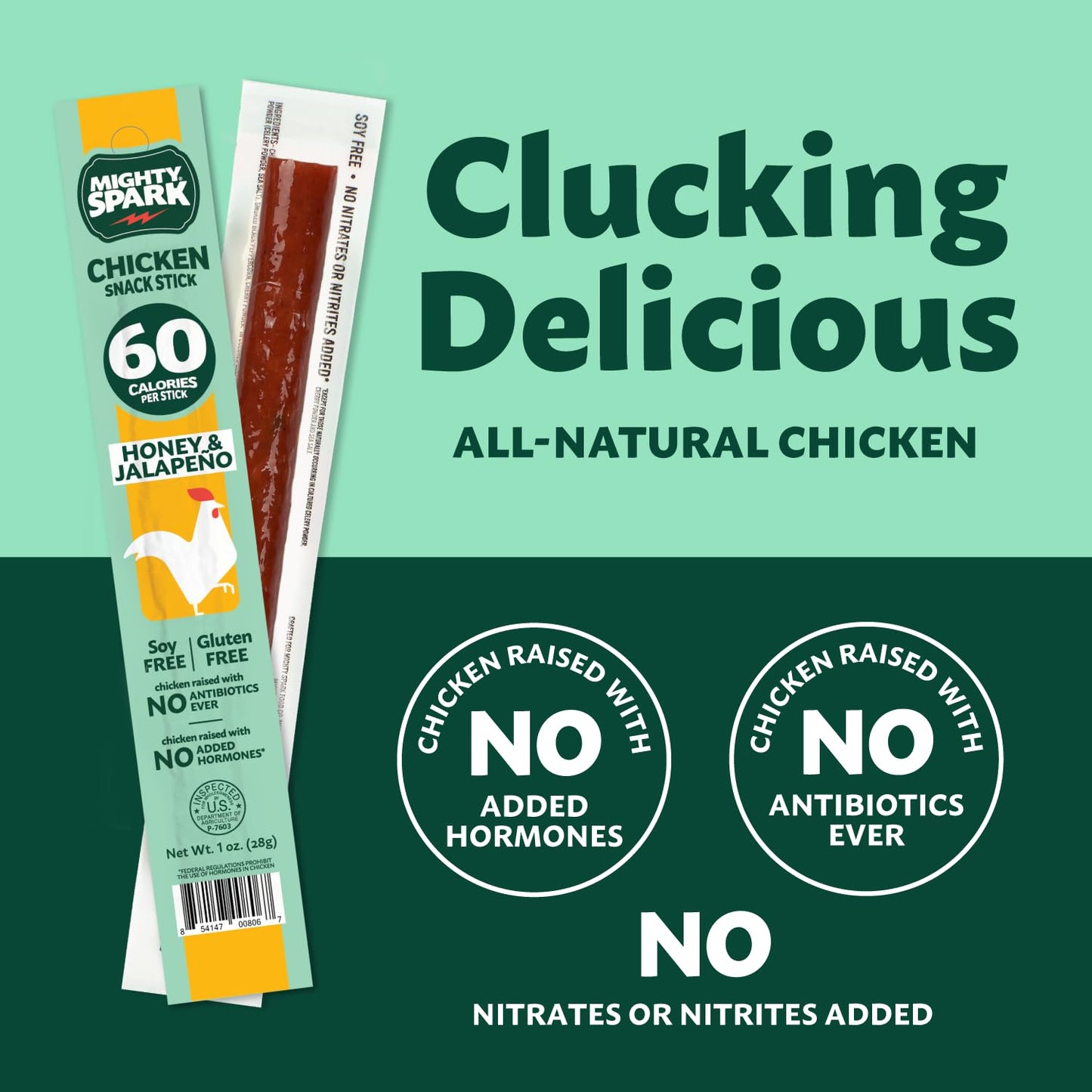 Mighty Spark Chicken Snack Sticks - Honey and Jalapeno - 6g of Protein  No s Ever  No  s Added  Gluten Free  Soy Free Meat Sticks - High Protein Keto Snacks  Weight Watchers Approved Snacks - 12 Count