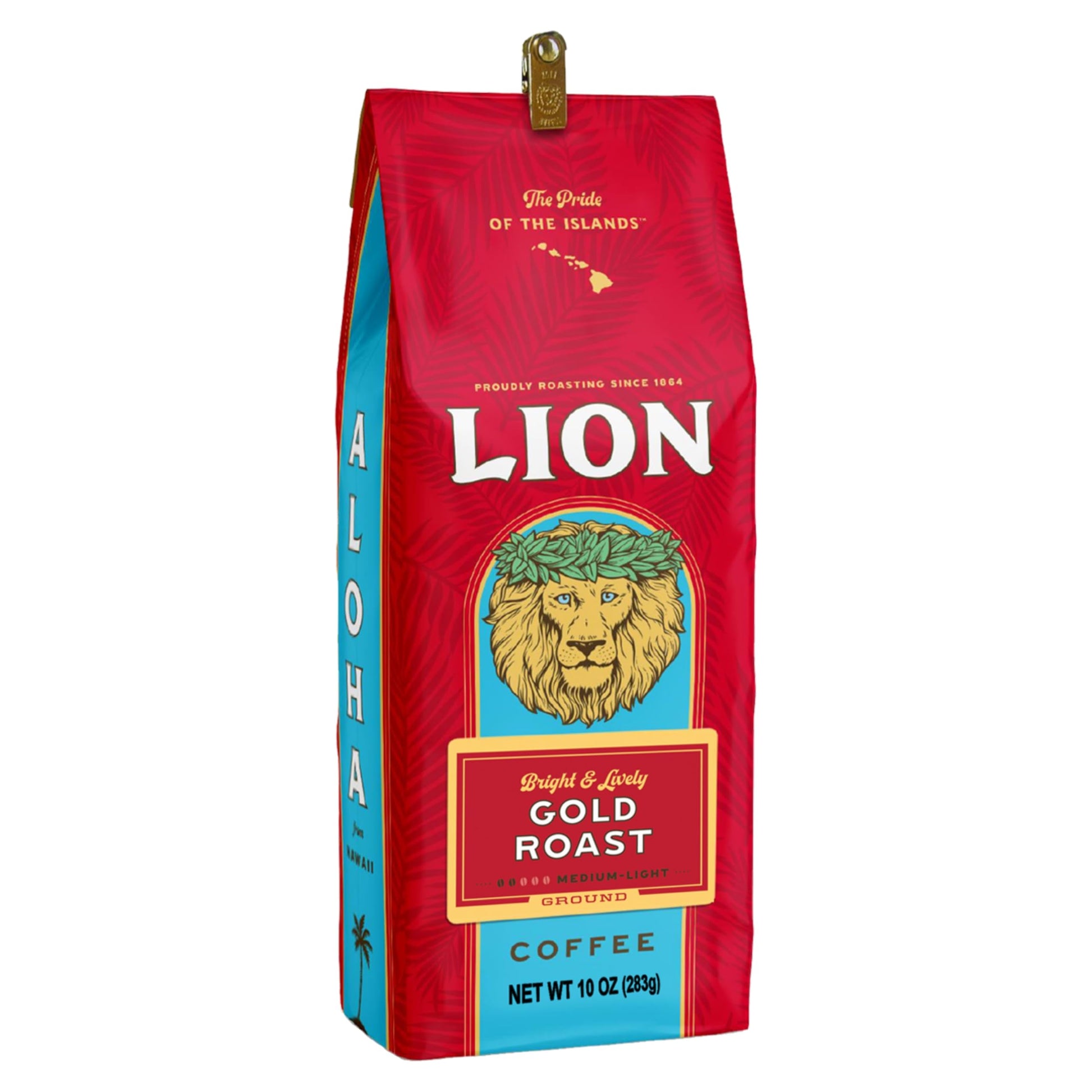 Lion Coffee Gold Roast Ground Coffee, Medium-Light Roast, 10 Ounce Bag
