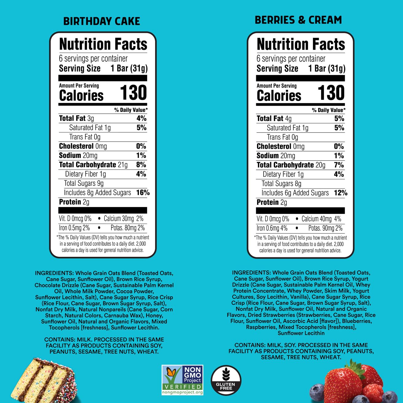 JUNKLESS Chewy Granola Bar 2-Flavor Variety Pack (24 Bars)-Non-GMO, Gluten-Free, Less Sugar Snack Bars- Drizzled Birthday Cake &