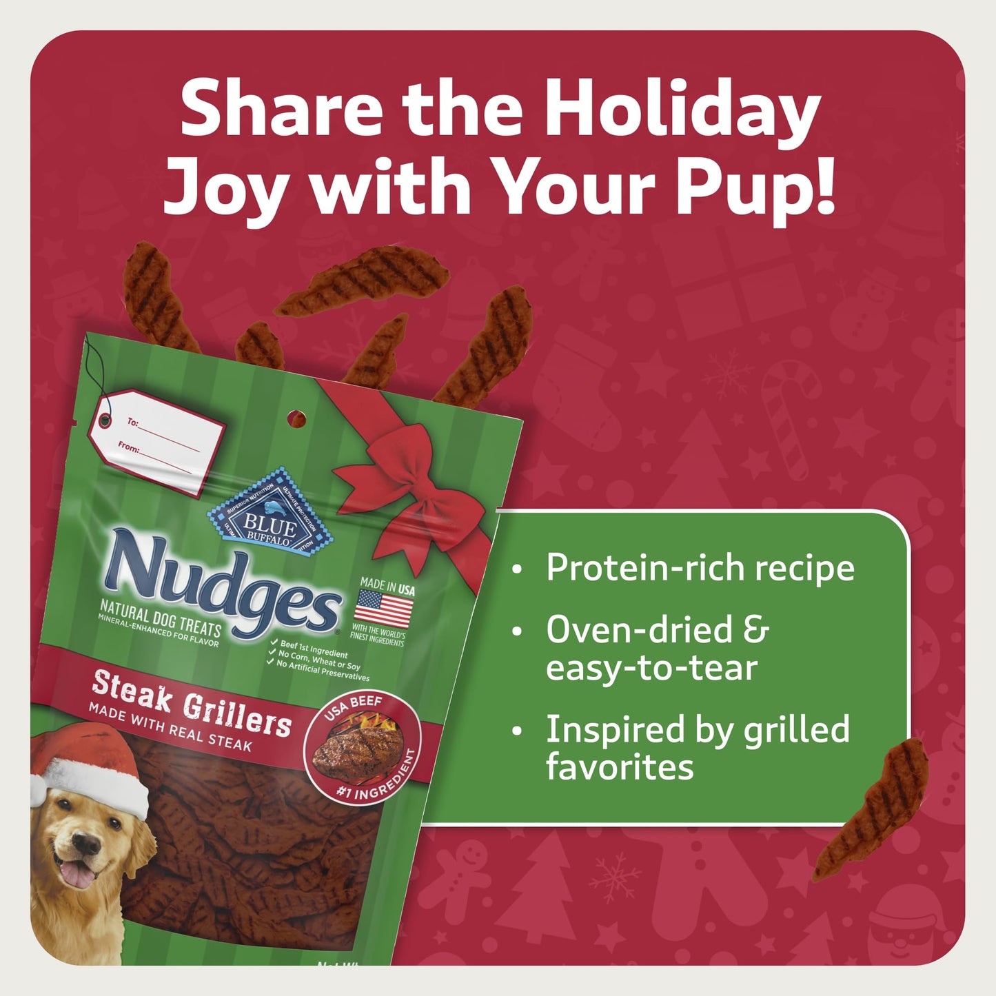 Blue Buffalo Nudges Grillers Dog Treats, Steak, 5-Oz. Seasonal Bag