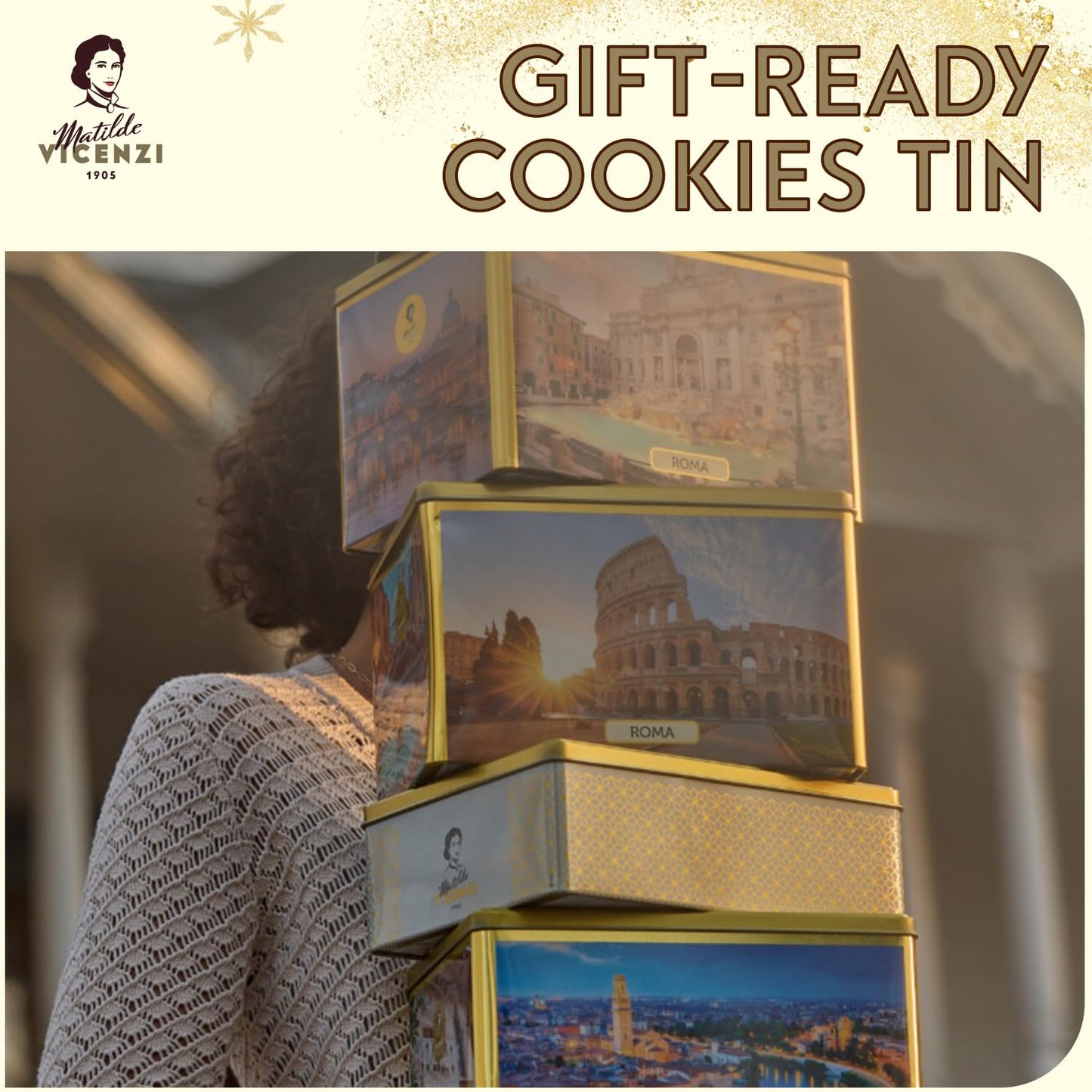Pasticceria Matilde Vicenzi 5 Oclock Tea Time Cookie Assortment Gift Tin - Butter Pastries, Chocolate & Vanilla Filled Gourmet Cookies - Bakery Snacks Made In Italy For Gifting - 13.76Oz (390G)