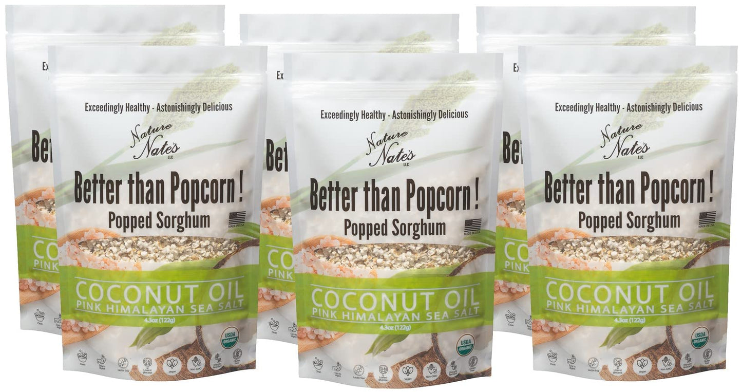 Nature Nates Popped Sorghum, Coconut Oil & Pink Himalayan Sea Salt - Organic, Keto & Gluten Free, Healthy Snacks, Better Than Po