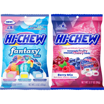Hi Chew Candy 2 Different Flavors, Fantasy Mix And Berry Mix Fruity Chewy Japanese Candy Variety Pack Of 2 (Fantasy & Berry Mix)