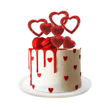 Ercadio 10 Pack Happy Valentine'S Day Heart Cake Toppers Felt Red Heart Cake Toppers Happy Valentine'S Day Cake Picks For Weddin