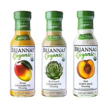 BRIANNAS - Certified Organic & Kosher Dressing Variety Pack - Mango Vinaigrette, Real French Vinaigrette, & Rich Poppy Seed - Ma