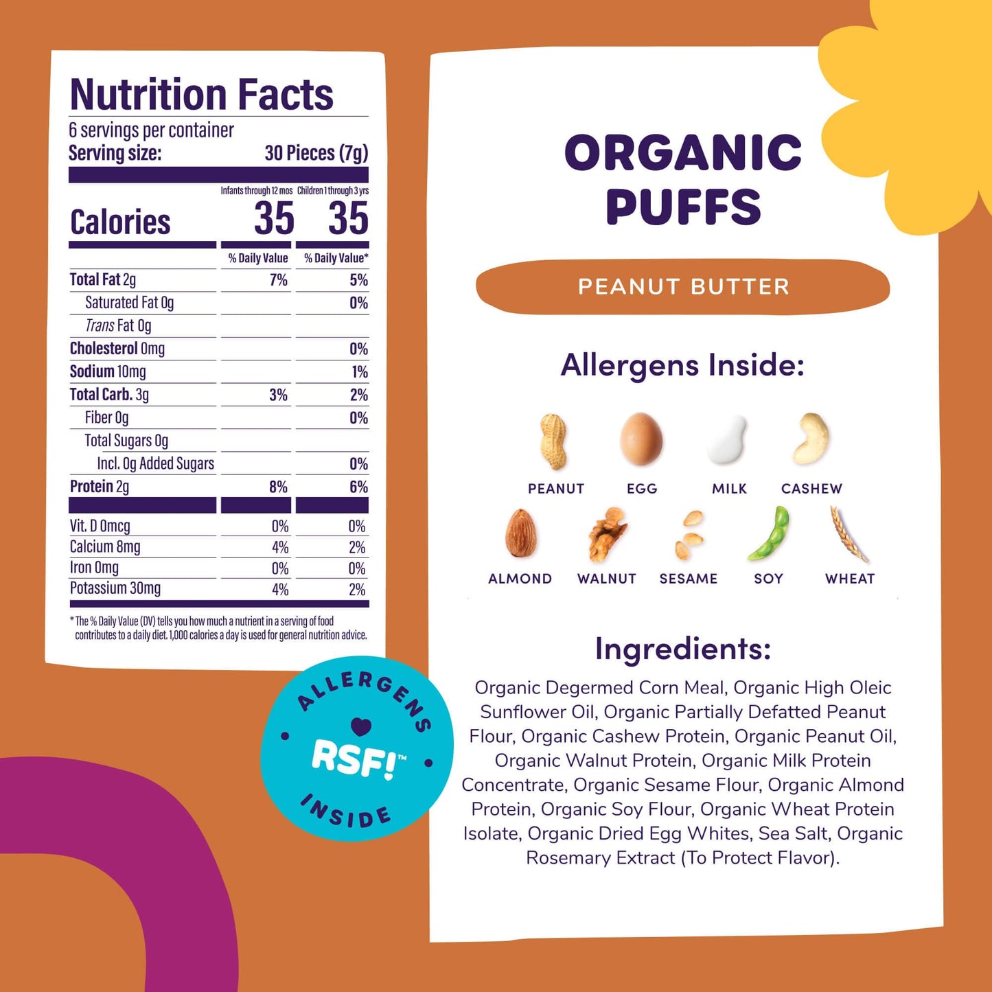 Organic Puffs - Early Allergen Introduction Snack Puffs W/ 9 Top Allergens: Organic Peanuts, Cashew, Egg & More By Ready Set Foo