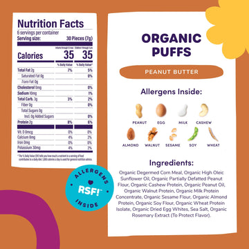 Organic Puffs - Early Allergen Introduction Snack Puffs W/ 9 Top Allergens: Organic Peanuts, Cashew, Egg & More By Ready Set Foo