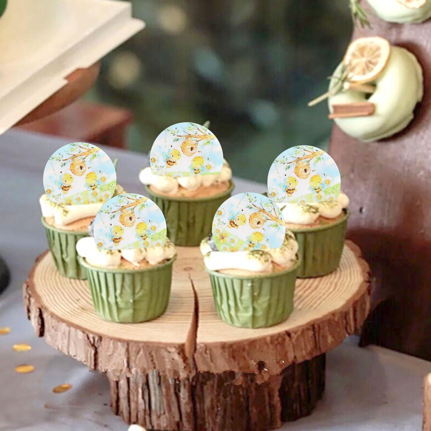 Cyodoos 40 Pcs Edible Bee Cupcake Toppers Wafer Paper Bee Party Decorations For Kids Girls Birthday Baby Shower Honey Bee Themed