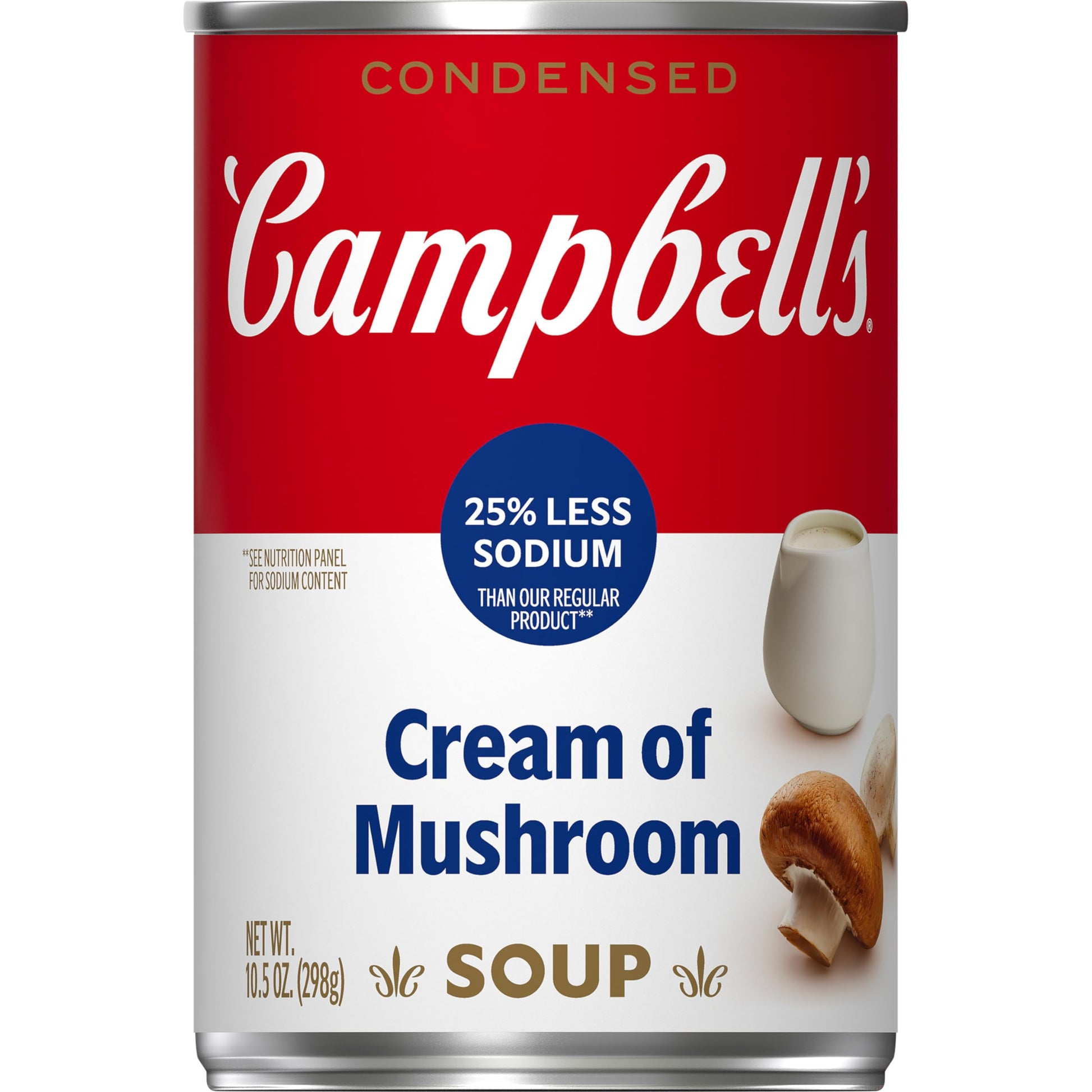 Campbells Condensed 25% Less Sodium Cream of Mushroom Soup, 10.5 oz Can