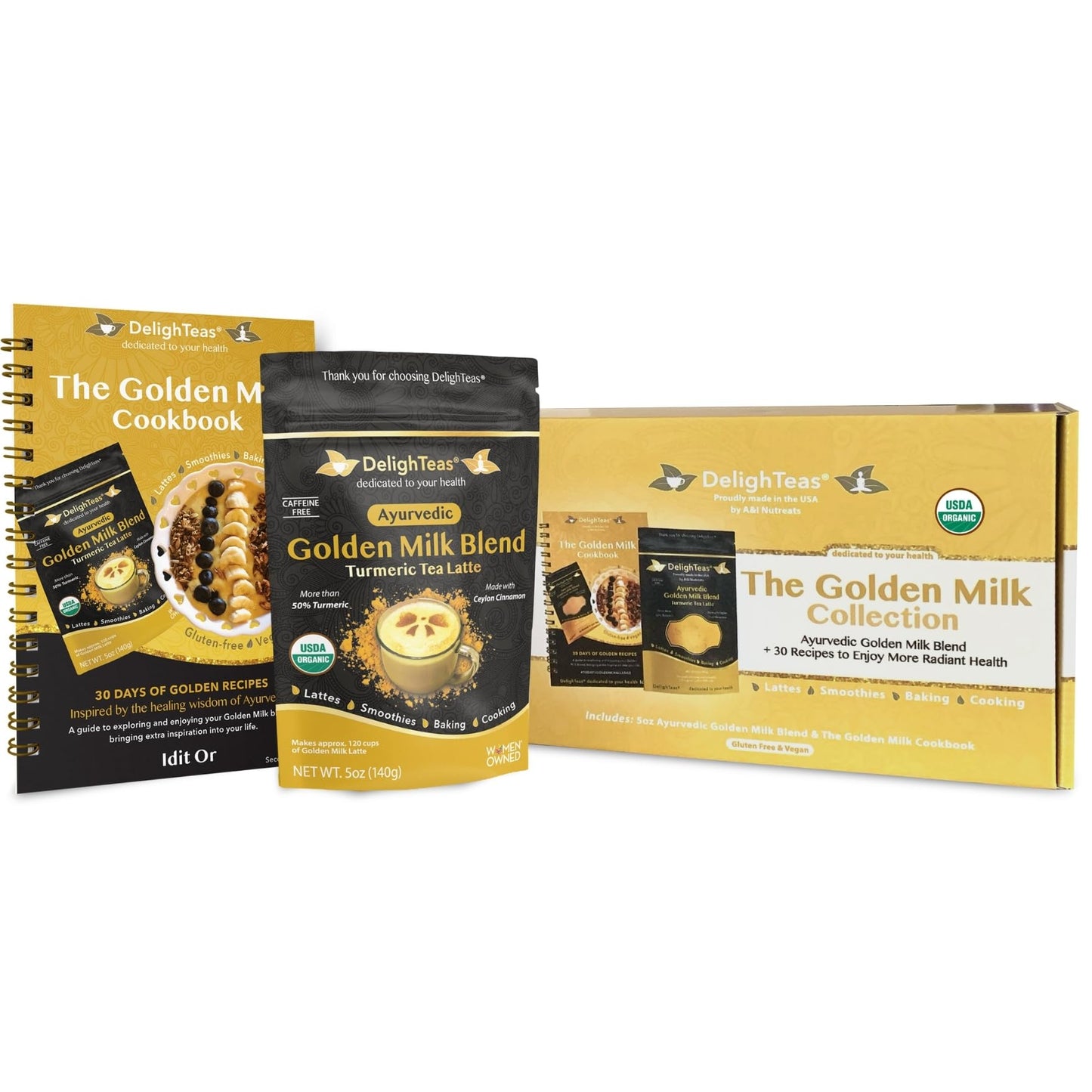 DelighTeas Organic Golden Milk Blend with Cookbook Bundle, 5 Ounce