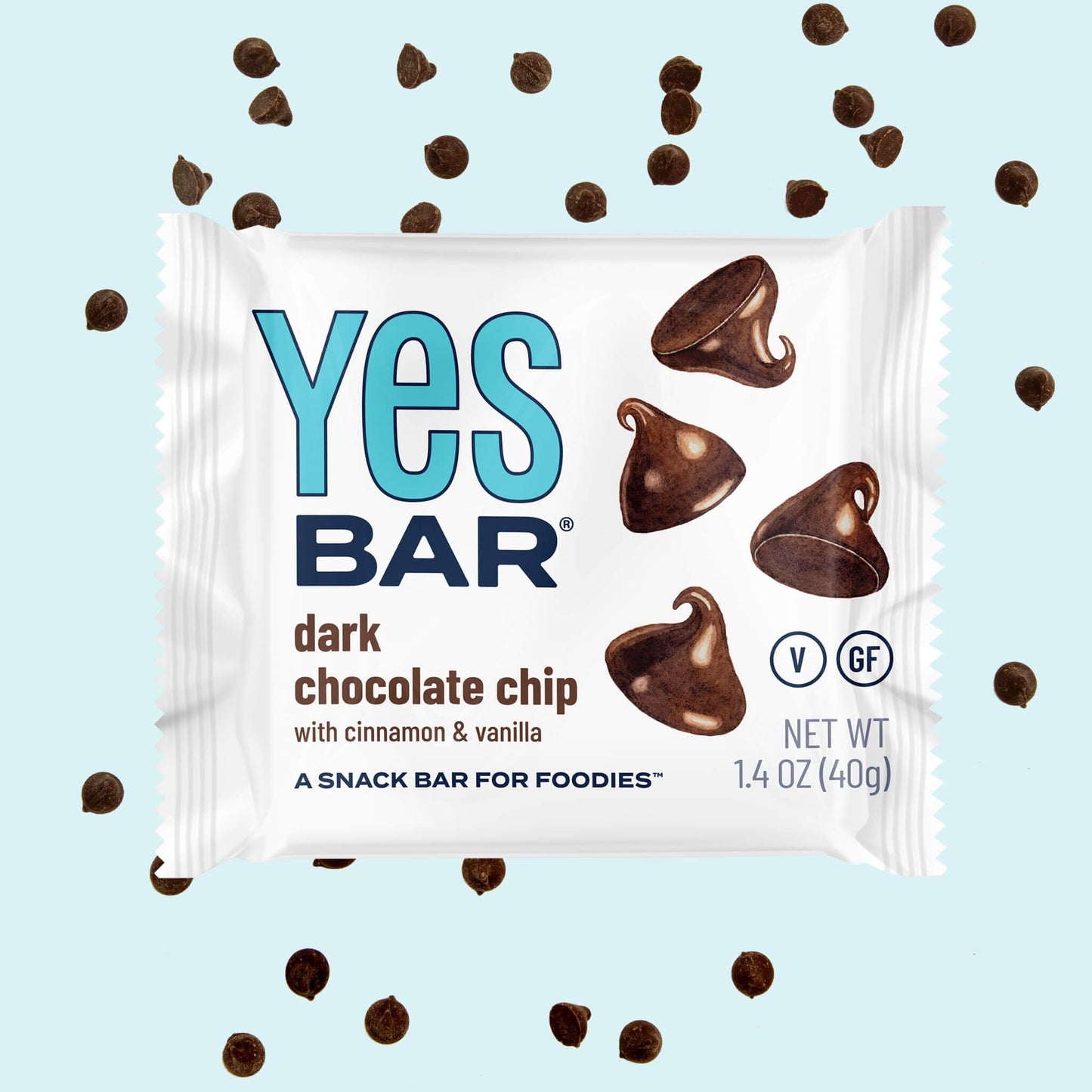 The Yes Bar - Dark Chocolate Chip - Plant Based Protein, Decadent Snack Bar - Vegan, Paleo, Gluten Free, Dairy Free, Low Sugar,