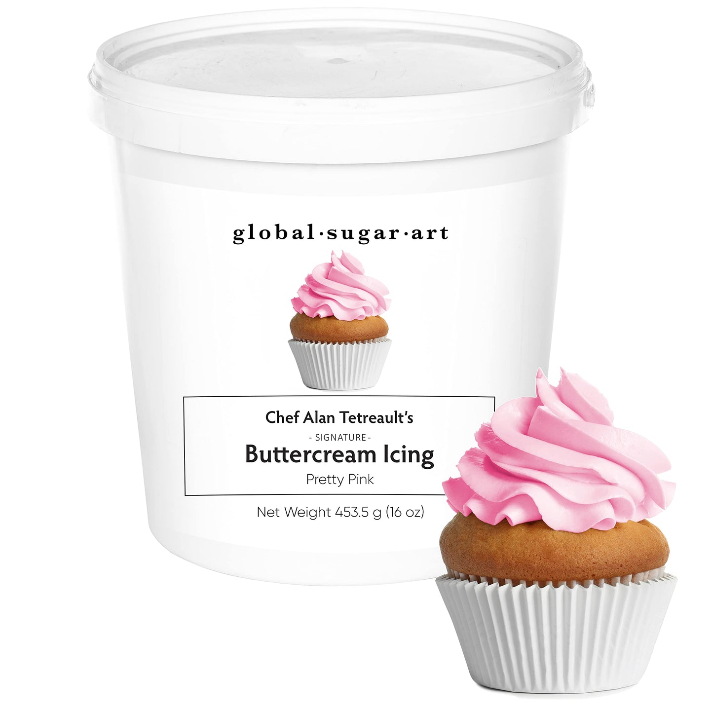 Global Sugar Art Pink Buttercream Frosting – Firm Icing for Cakes & Cupcakes, 16 Ounce Tub, Pretty Pink