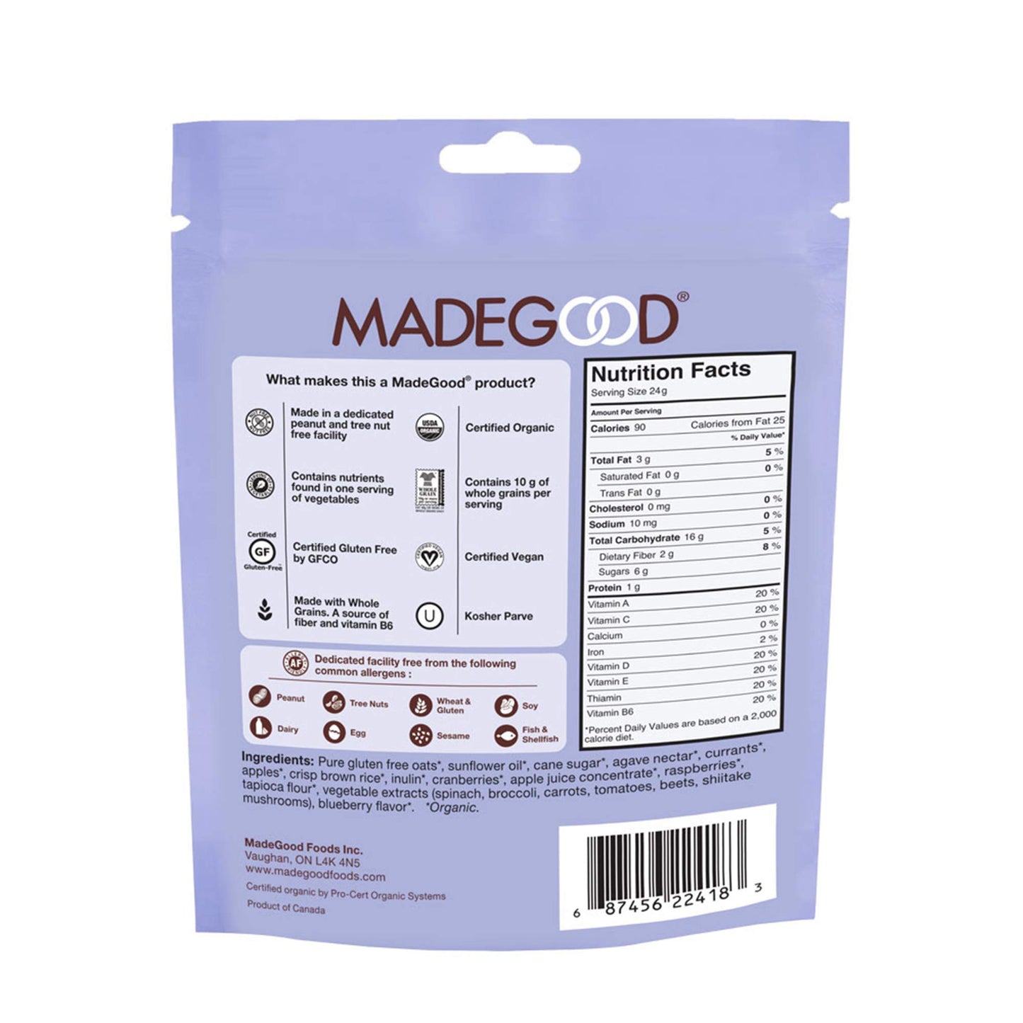 Madegood Mixed Berry Granola Minis, Usda Certified Organic, Gluten Free & Non-Gmo, 3.5 Oz (Pack Of 6)