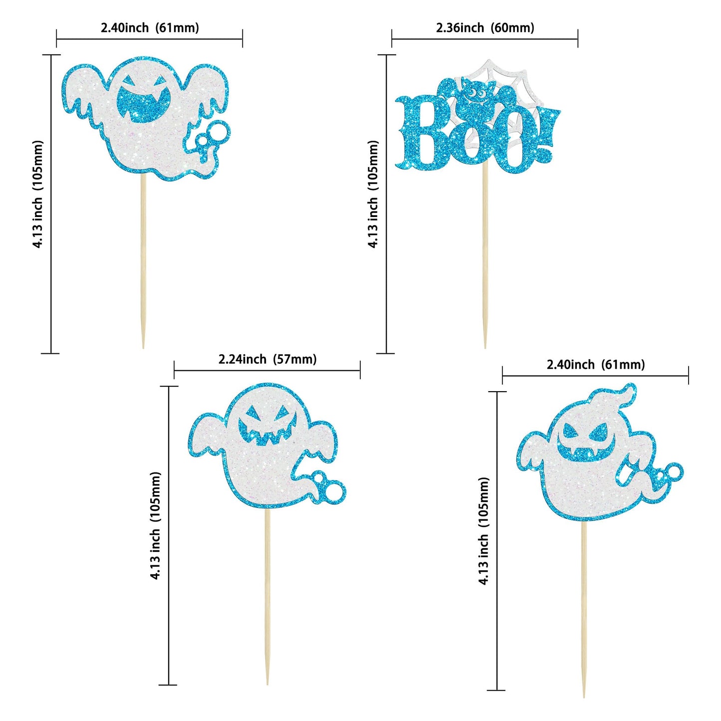24Pcs Halloween Ghost Cupcake Toppers Blue Glitter Halloween Boo Cake Decorations Halloween Baby Shower Cake Picks For Halloween
