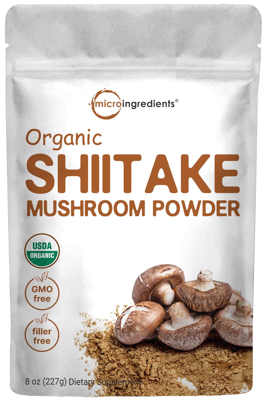 Micro Ingredients Organic Shiitake Mushrooms Powder, 8 Ounce, Made from The Finest Dried Shiitake Mushroom, Stronger Umami Flavo