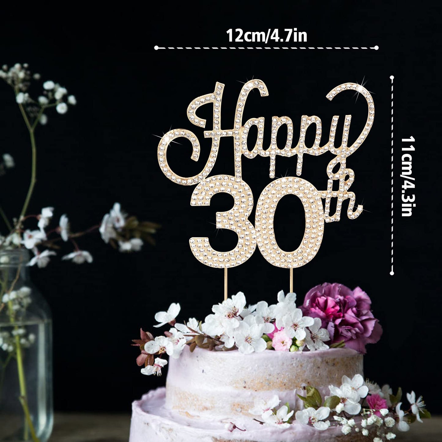 Lingteer Happy 30Th Birthday Gold Rhinestone Cake Topper - Cheers To 30Th Birthday Thirty Years Old Anniversary Party Cake Cente