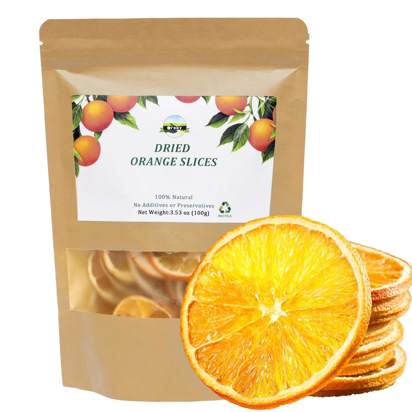 Dried Orange Slices Wheel Dehydrated Orange Slices Sugar Free 100% Natural Fruit For Cocktails, 3.52 oz/100g, Wreath Making, Tea