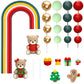 Ephlyn Christmas Bear Cake Toppers Rainbow Ball Cake Decorations Xmas Tree Gingerbread Man Socks Cupcake Toppers For Halloween Theme Baby Shower Birthday Party Supplies Red