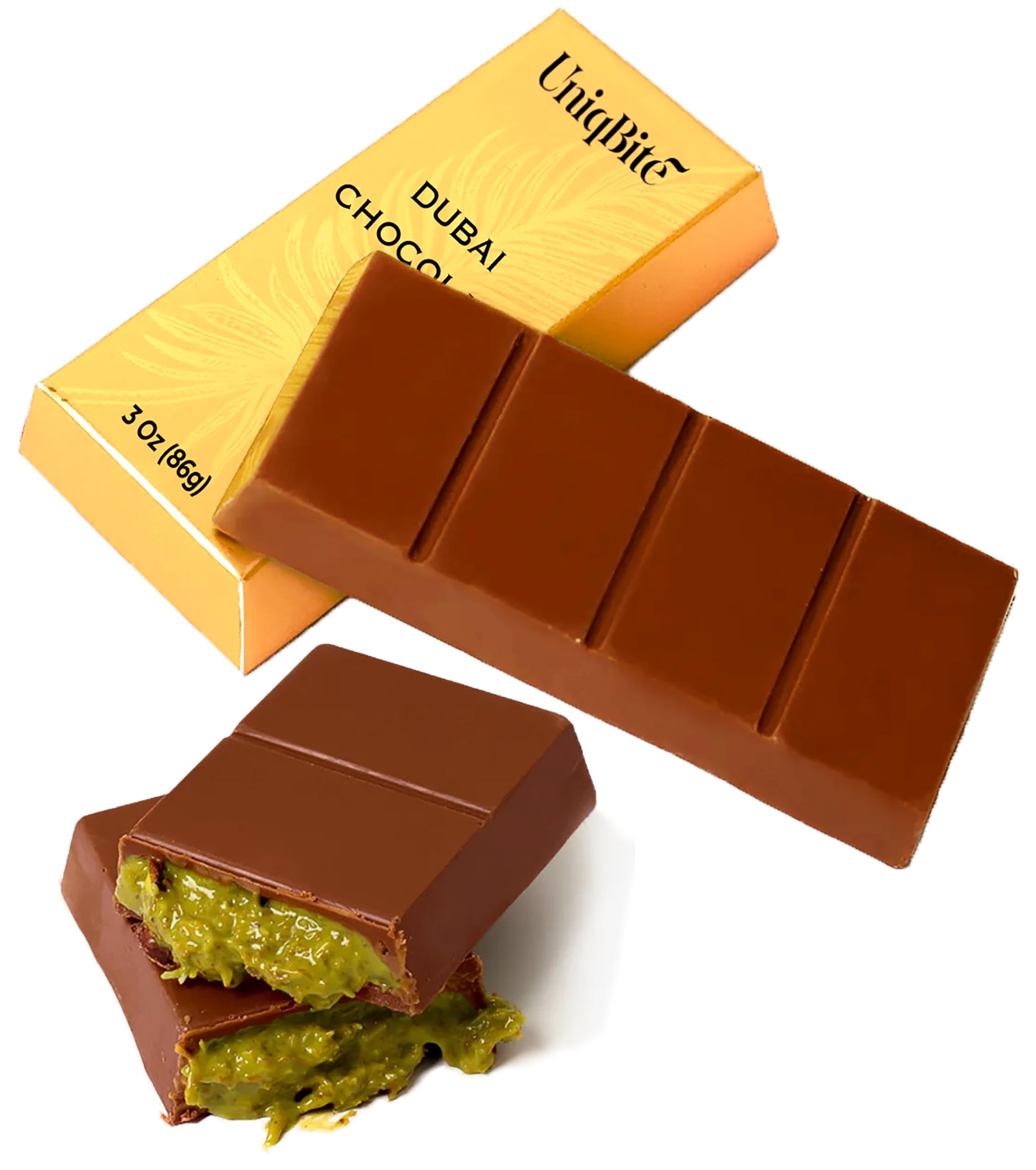Dubai Chocolate Bar Pistachio, Viral Crispy Knafeh Chocolate Bar with Pistachio Cream and Kataifi, 3 oz (86g)