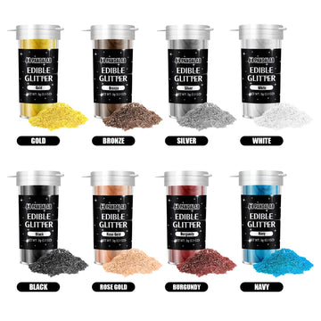 Edible Luster Dust - Food Grade Gold White Glitter For Drinks, Wines, Cocktails, 8 Colors Decorating Shimmering Glitter For Cake
