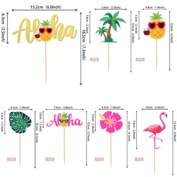 25 Pcs Tropical Theme Cupcake Toppers With Aloha Cake Topper Palm Tree Turtle Leaves Flamingo Pineapple Cupcake Picks For Summer