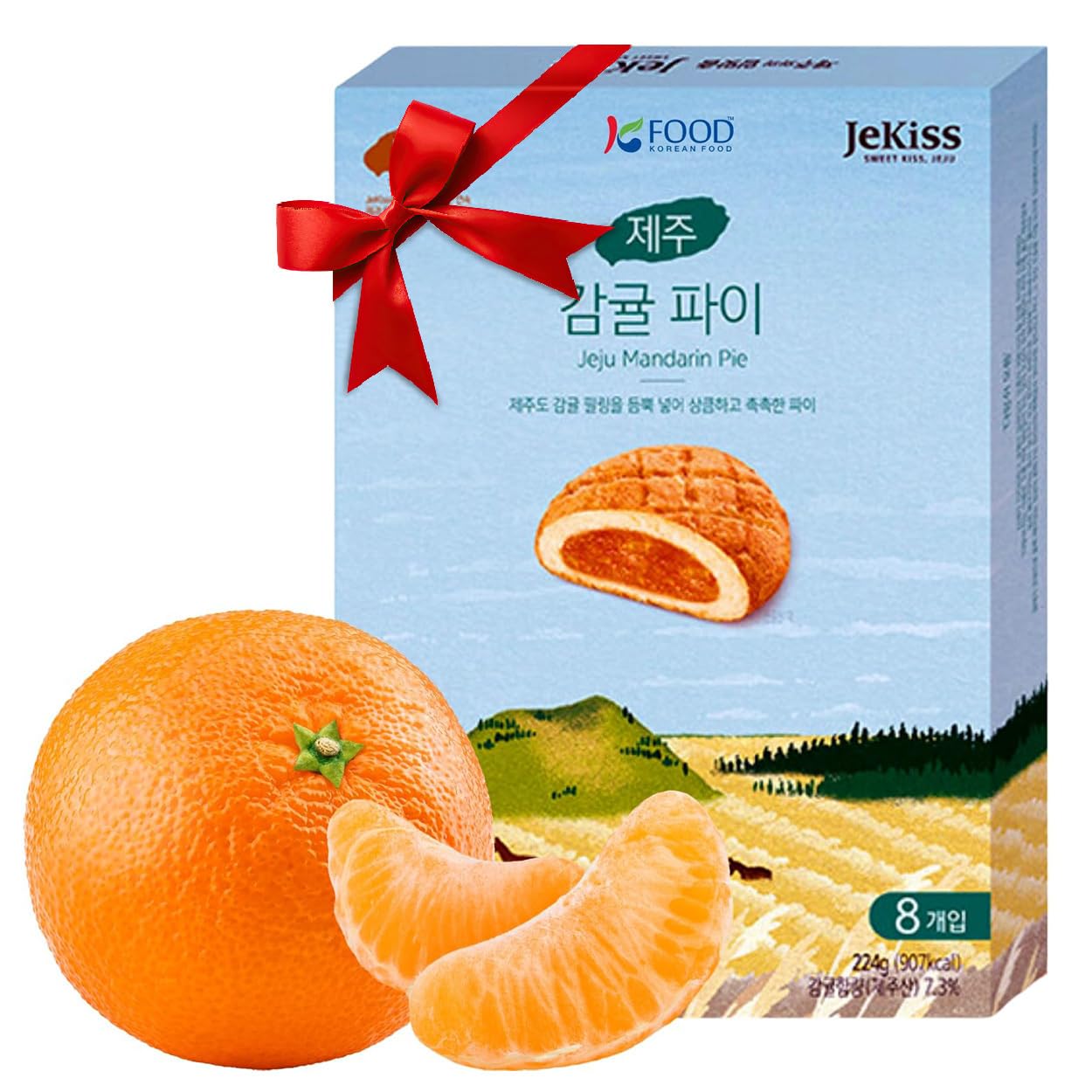 K FOOD Korean Dessert Jeju Island Tangerine Pie, 7.90oz, 8 Individually Packed Snacks, Orange, Small Size