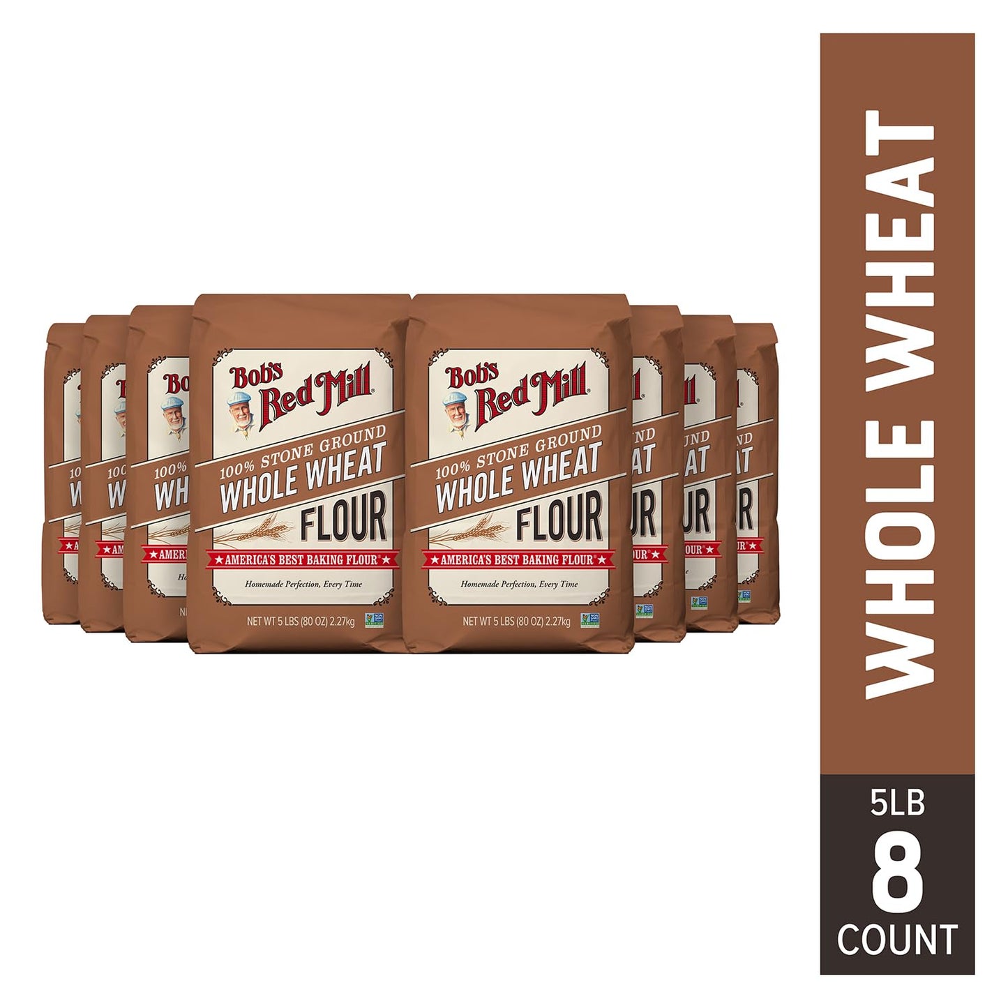 Bob'S Red Mill Whole Wheat Flour, 5Lb (Pack Of 8) - Whole Grain, Vegan, Kosher