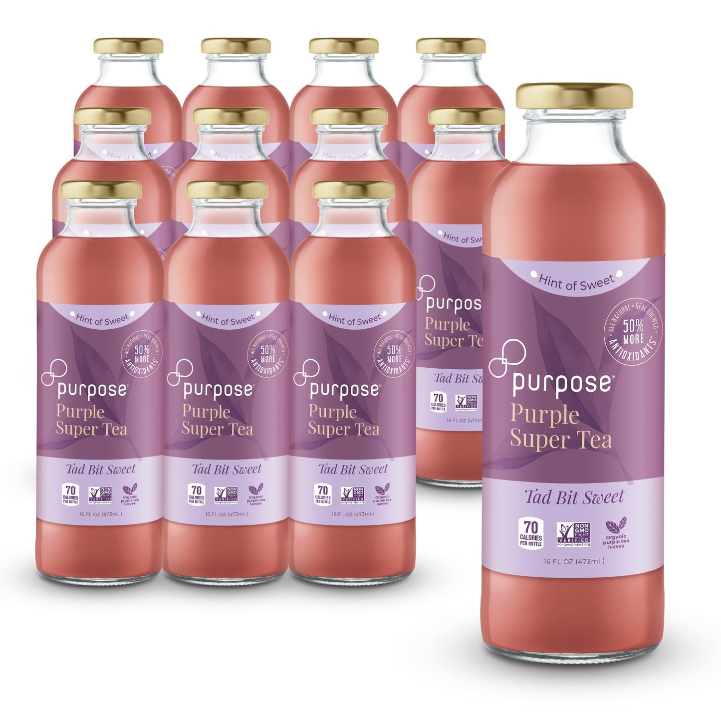 Purpose Tea  Tad Bit Sweet - Bottled Iced Tea  All Natural Brewed Organic Purple Leaves  Lightly Sweet  Pure  Non-Gmo  High In Antioxidants And Anthocyanins  Healthy Drinks - 16 Oz (Pack Of 12)
