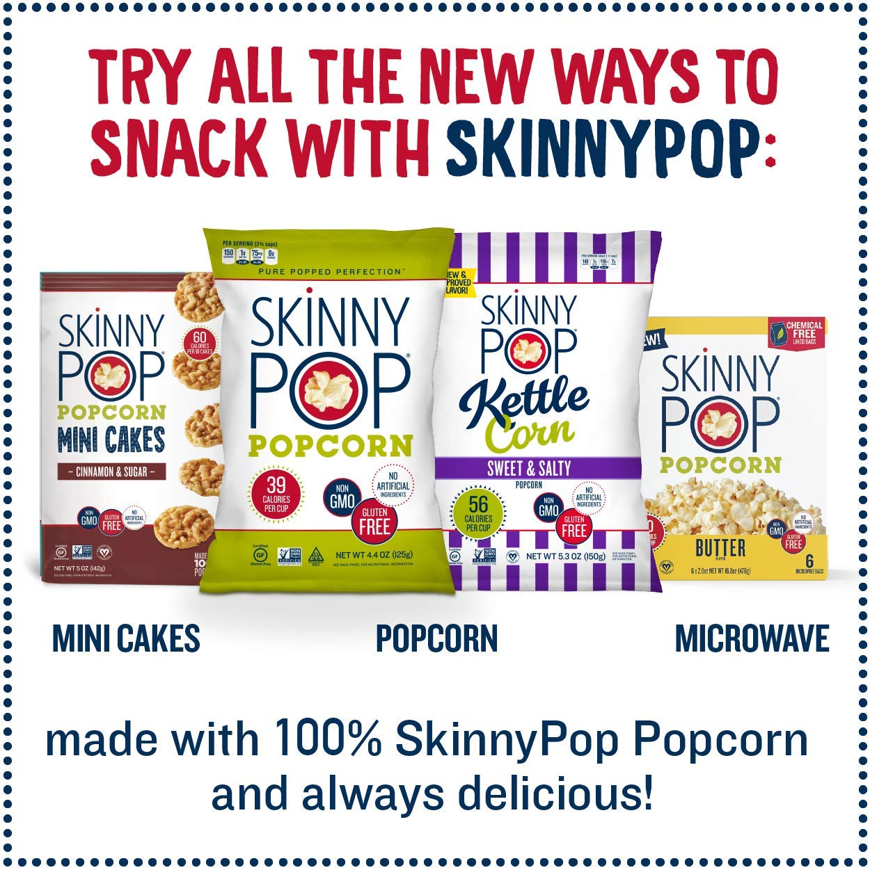 Skinnypop Original Popcorn, Skinny Pack, Gluten Free, Non-Gmo, Healthy Popcorn Snacks, Skinny Pop, 0.65 Oz Individual Snack Size Bags, 10 Packs (6 Bags Per Pack)