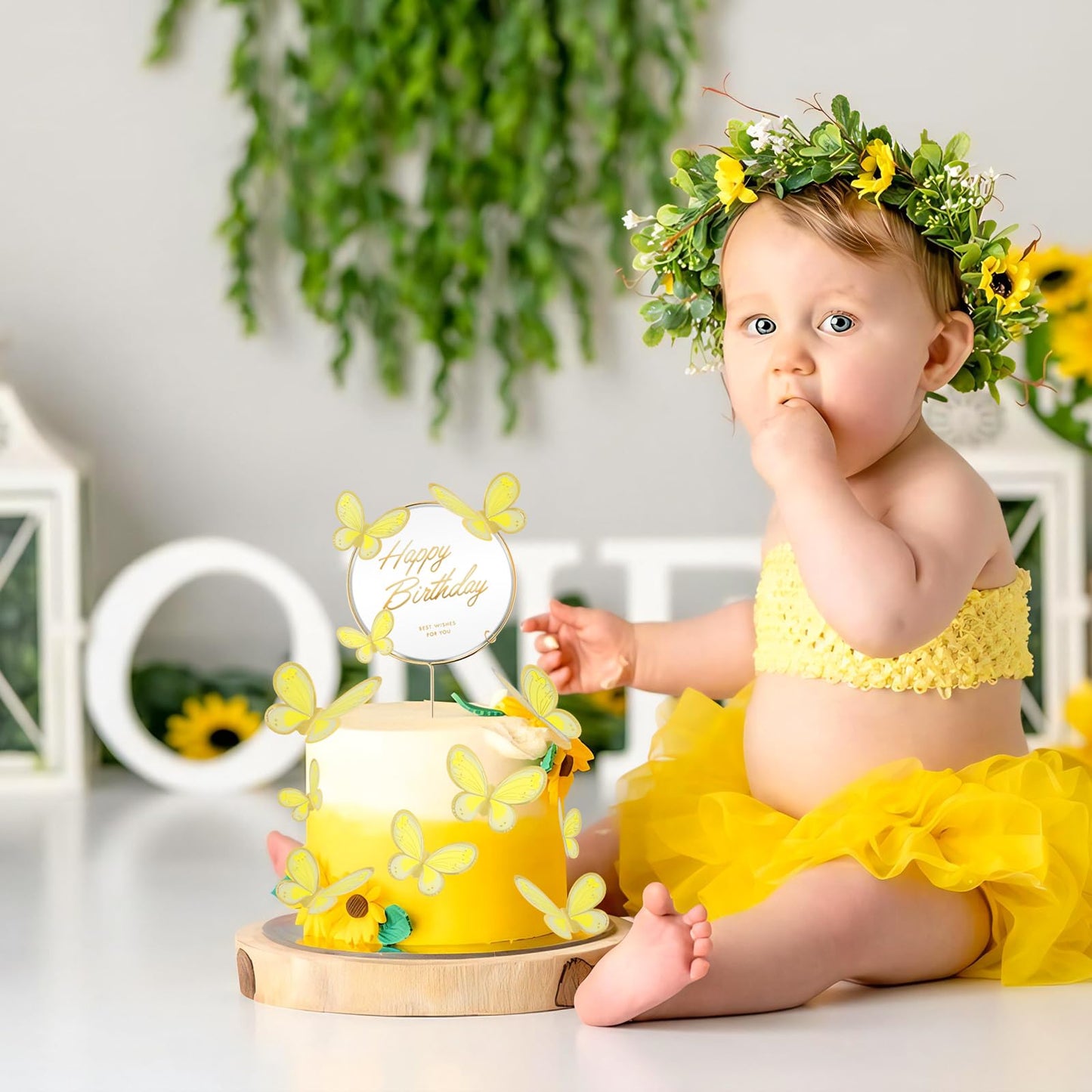 BHNKGZNA 13 Pieces Butterfly Cake Toppers, 3D Pink Gold Decorations, Yellow, for Birthday Party, Wedding, Baby Shower