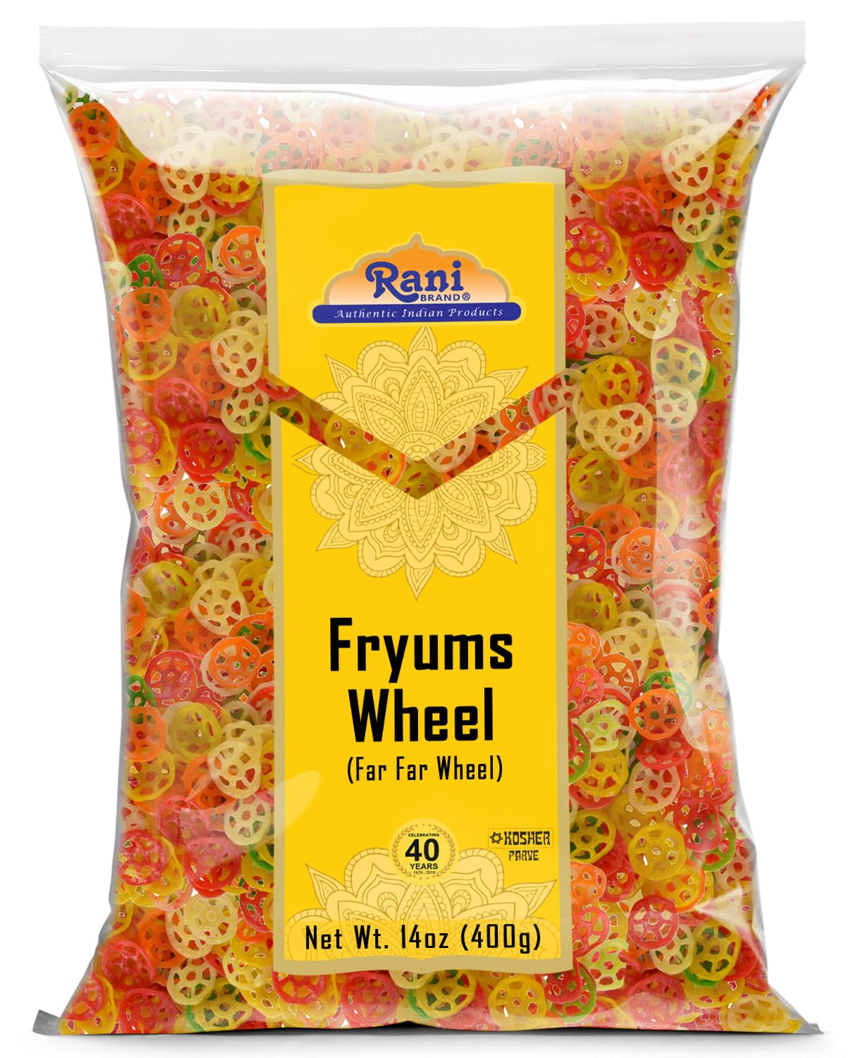 Rani Far Far Fryums - Vegan Wheat & Tapioca Pellet Wheel Shape, 14oz (400g), Kosher, Uncooked Snack