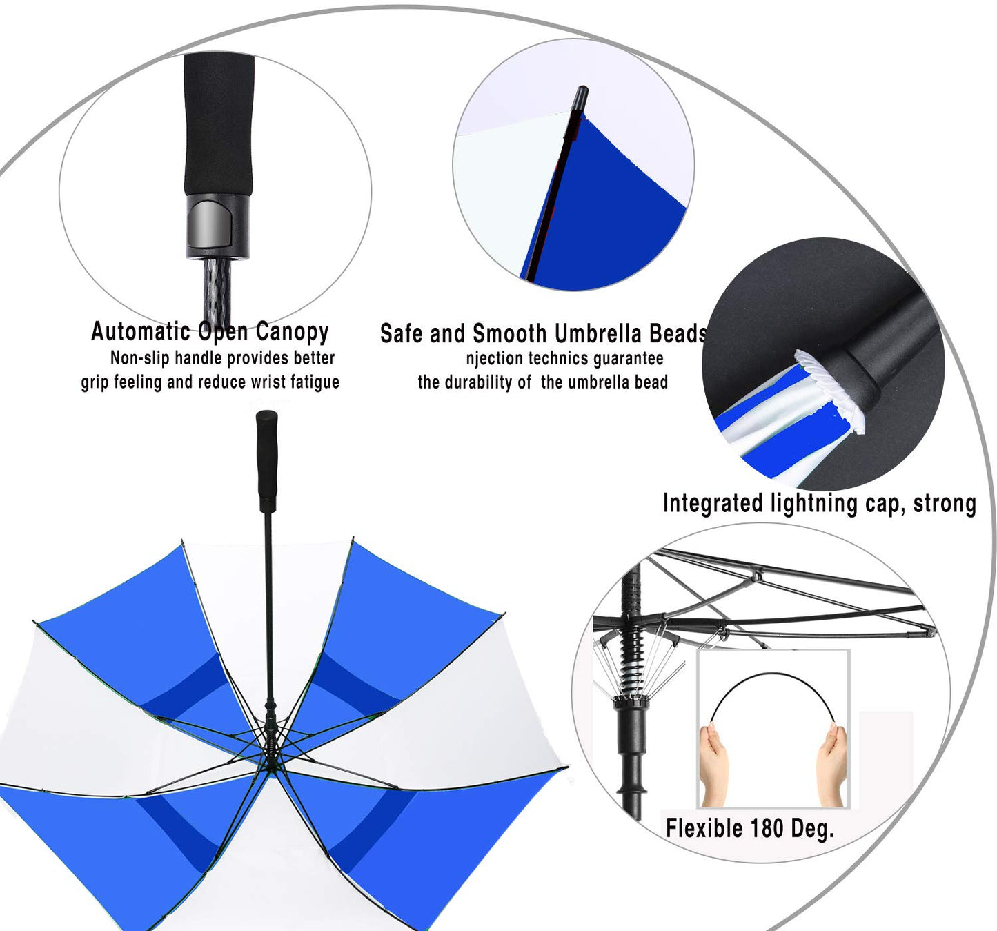Baraida Golf Umbrella Large 62/68/72 Inch, Extra Large Oversize Double Canopy Vented Windproof Waterproof Umbrella, Automatic Open Golf Umbrella For Men And Women And Family.(68 Inch,White/Blue)