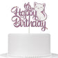Ambishi Cat Birthday Cake Topper - Purple & White Glitter, Butterfly Design, Model AB-122, Pet Themed Decoration for Parties