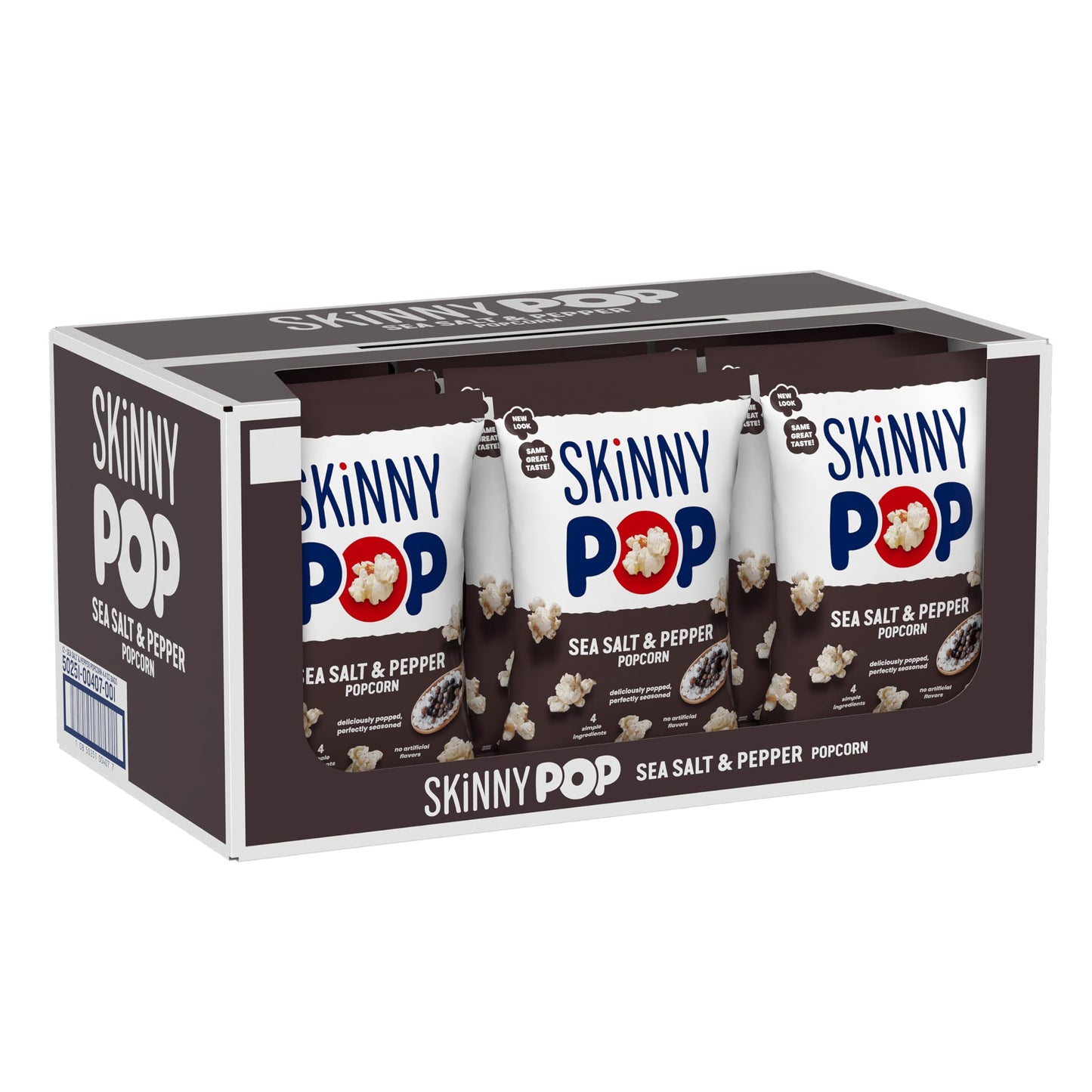 SkinnyPop Popcorn, Sea Salt & Pepper, Whole Grain, Dairy-Free Snack, 4.4oz Bags (12ct)