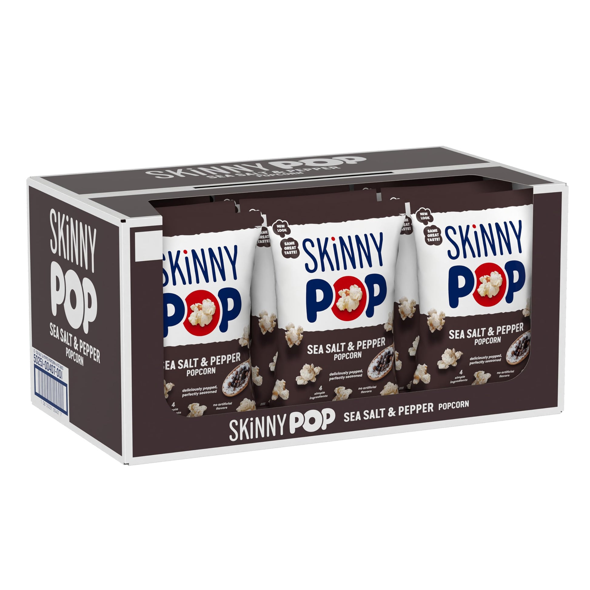 SkinnyPop Popcorn, Sea Salt & Pepper, Whole Grain, Dairy-Free Snack, 4.4oz Bags (12ct)