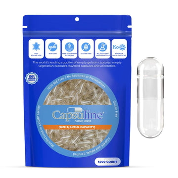 Capsuline Clear Gelatin Capsules - 5000 Count, Kosher & Halal Certified, Gluten Free, Model F00070-5000